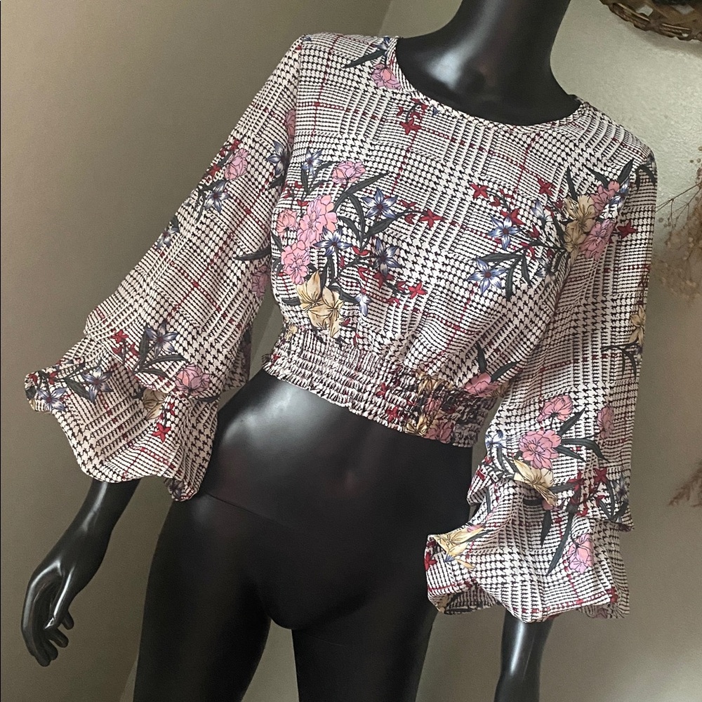 Live 4 Truth Multicolor Sheer Floral Plaid Blouse